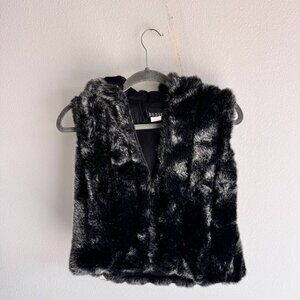 Faux Fur Vest with Hood – Black
